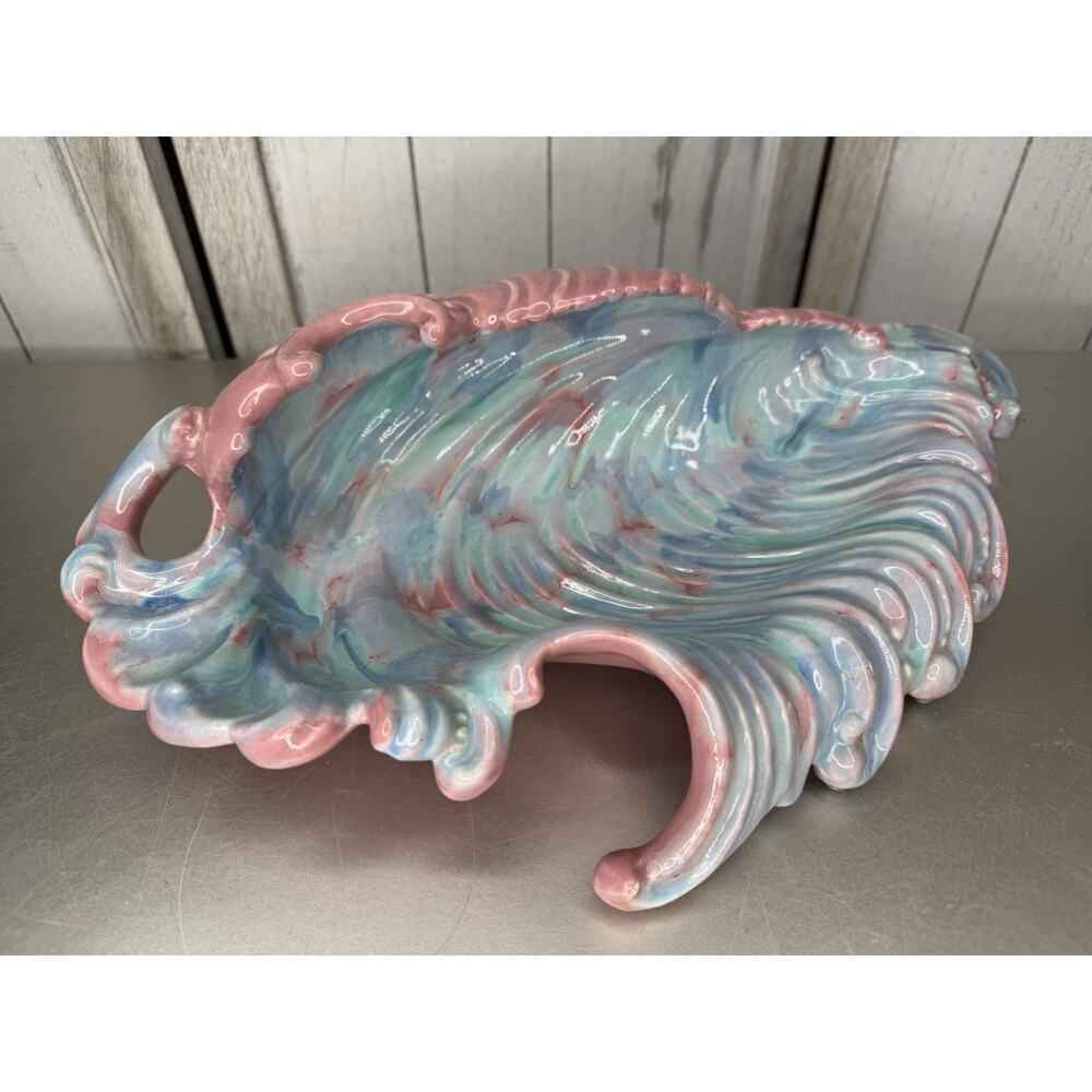Vintage Royal Haeger Pink Blue Scalloped Large Shell MCM Bowl Unique! Rare